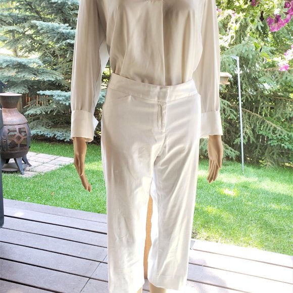 LAUNDRY by SHELLI SEGAL, White cropped boyfriend style khakis, Size: 10 - Picture 6 of 12